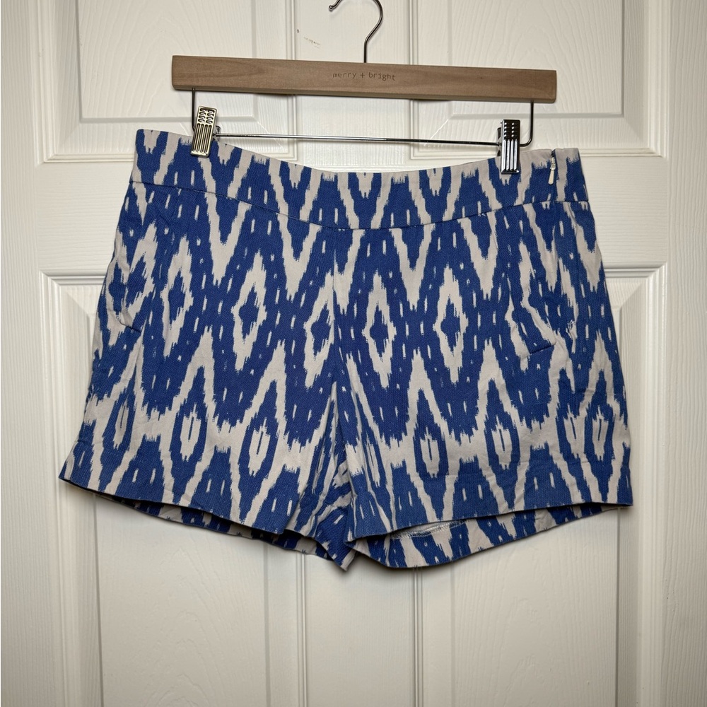 J. Crew High Waist Blue and White Ikat Shorts